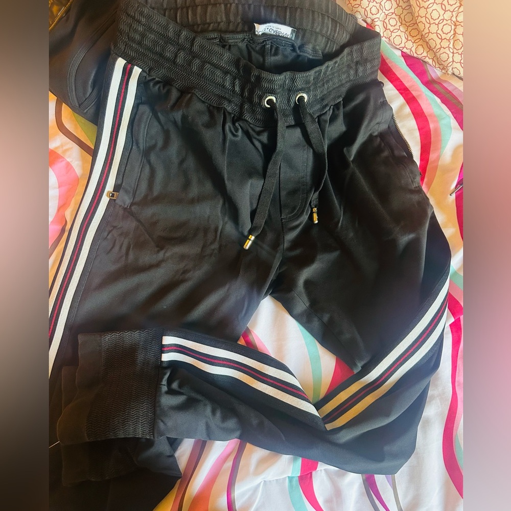 Stylish Black Joggers with Striped Detail. Authentic